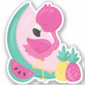 Sticker Flamant rose rose avec pastèque et ananas (Devant)