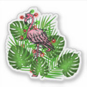 Sticker Flamant rose rose de Noël scintillants (Devant)