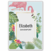 Sticker Flamant rose rose élégant et Feuilles tropicaux (Devant)
