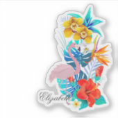 Sticker Flamant rose rose, Fleurs tropicales - Personnalis (Devant)