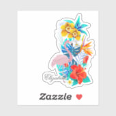 Sticker Flamant rose rose, Fleurs tropicales - Personnalis (Feuille)