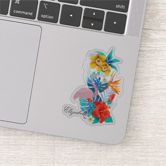Sticker Flamant rose rose, Fleurs tropicales - Personnalis (Détail)