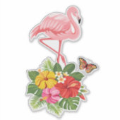 Sticker Flamant rose rose & Hibiscus Tropical Fancy (Devant)