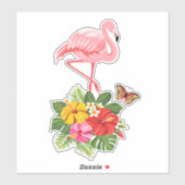 Sticker Flamant rose rose & Hibiscus Tropical Fancy (Feuille)
