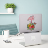 Sticker Flamant rose rose & Hibiscus Tropical Fancy (Ordinateur portable sur le bureau)