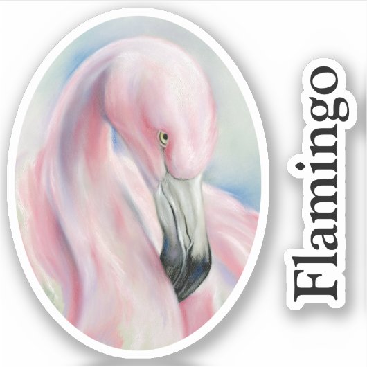 Sticker Flamant rose rose Pastel Art Texte personnalisé (Devant)
