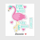 Sticker Flamant rose Soyez Fabuleux Fille Nom Personnalisé (Feuille)