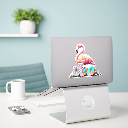 Sticker Flamant rose Transformez votre espace avec des aut (Ordinateur portable sur le bureau)