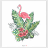 Sticker Flamant rose tropical feuille (Feuille)