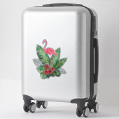 Sticker Flamant rose tropical feuille (Sur valise)