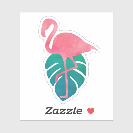Sticker Flamant rose Tropical Feuilles Aquarelle (Feuille)