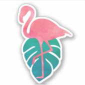 Sticker Flamant rose Tropical Feuilles Aquarelle (Devant)