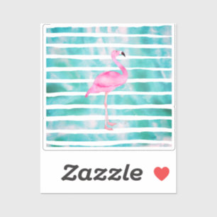 Sticker Flamant Rose Turquoise Bleu Rayures Moderne