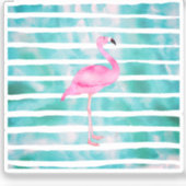 Sticker Flamant Rose Turquoise Bleu Rayures Moderne (Recto)