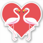 Sticker Flamants roses blancs mignons rose avec coeur roug (Devant)