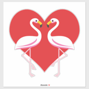 Sticker Flamants roses blancs mignons rose avec coeur roug