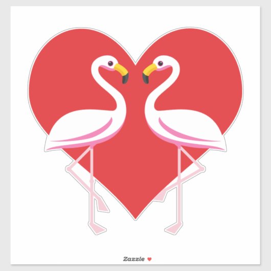 Sticker Flamants roses blancs mignons rose avec coeur roug (Feuille)