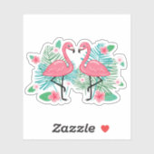 Sticker Flamants roses et fleurs roses (Feuille)