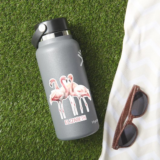 Sticker Flamants roses rose tropicale personnalisés (HydroFlask Insitu)