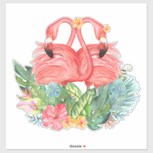 Sticker Flamants roses roses Aiment les fleurs tropicales