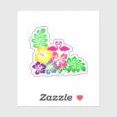 Sticker Flamants roses roses, Fleurs tropicales - Personna (Feuille)