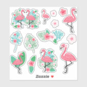 Sticker Flamants roses roses & Plumeria (Feuille)