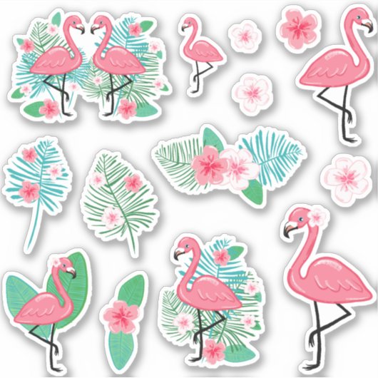 Sticker Flamants roses roses & Plumeria (Devant)