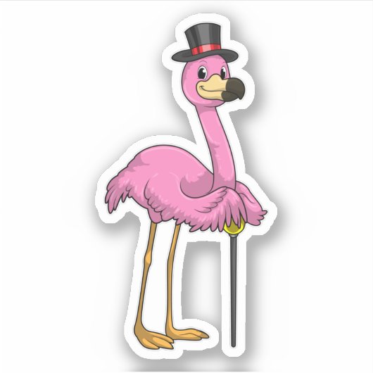 Sticker Flamingo as Pensioner with Walking stick (Devant)