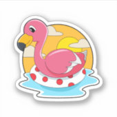 Sticker Flamingo at Swimming with Lifebuoy (Devant)