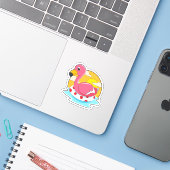 Sticker Flamingo at Swimming with Lifebuoy (Ordinateur portable avec iPhone)