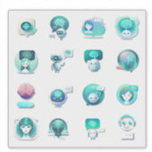 Sticker Flat Vector Collage of AI Assistant Illustrations  (Devant)