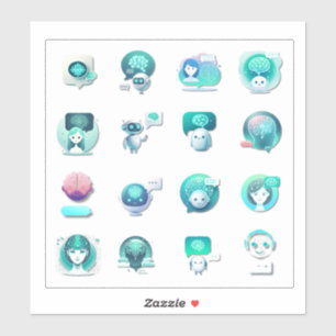Sticker Flat Vector Collage of AI Assistant Illustrations