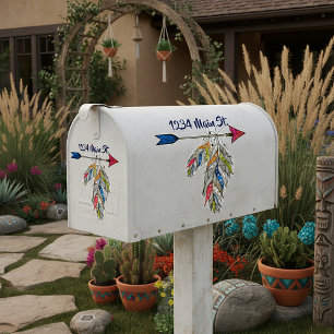 Sticker Flèche et plumes adresse de boîte aux lettres auto
