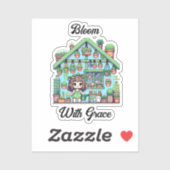 Sticker Fleur avec grâce | Kawaii Girl avec Plante (Feuille)
