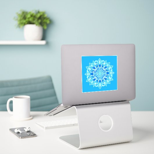 Sticker Fleur Batik Mandala en Turquoise (Ordinateur portable sur le bureau)