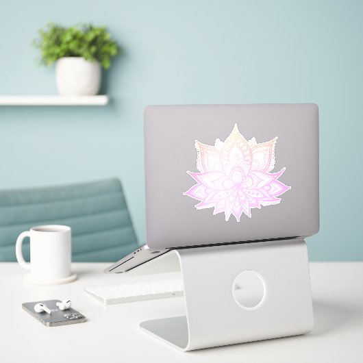 Sticker Fleur Boho Pink Ombre Lotus (Ordinateur portable sur le bureau)