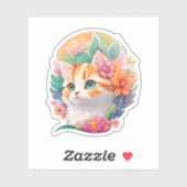 Sticker Fleur botanique Tabby Chat Aquarelle Portrait (Feuille)
