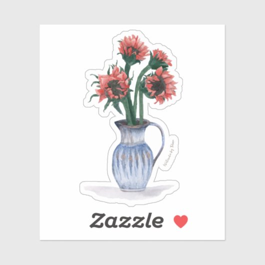 Sticker Fleur dans un vase aquarelle (Feuille)