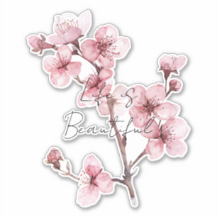 Sticker Fleur de cerise rose blanche