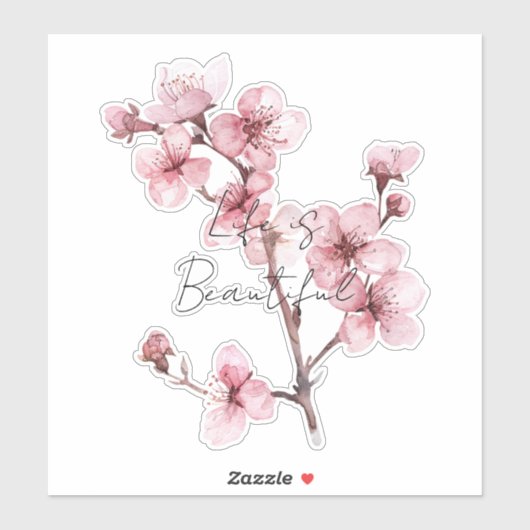 Sticker Fleur de cerise rose blanche (Feuille)