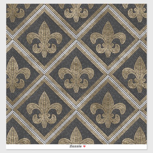 Sticker Fleur-de-lis mosaic tile pattern black and gold (Feuille)