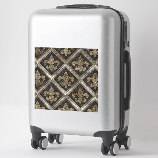 Sticker Fleur-de-lis mosaic tile pattern black and gold (Sur valise)