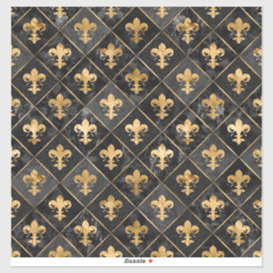 Sticker Fleur de lis pattern Black Marble and Gold