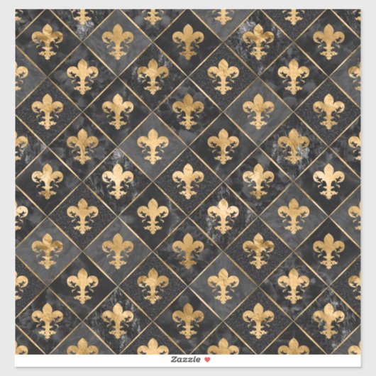 Sticker Fleur de lis pattern Black Marble and Gold (Feuille)