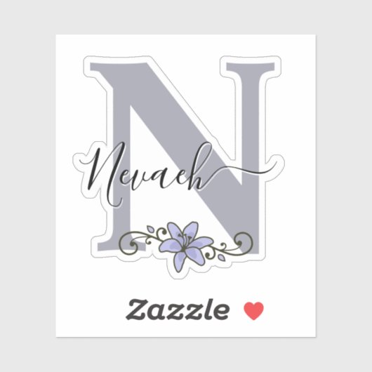 Sticker Fleur de lys romantique avec nom personnalisé mono (Feuille)