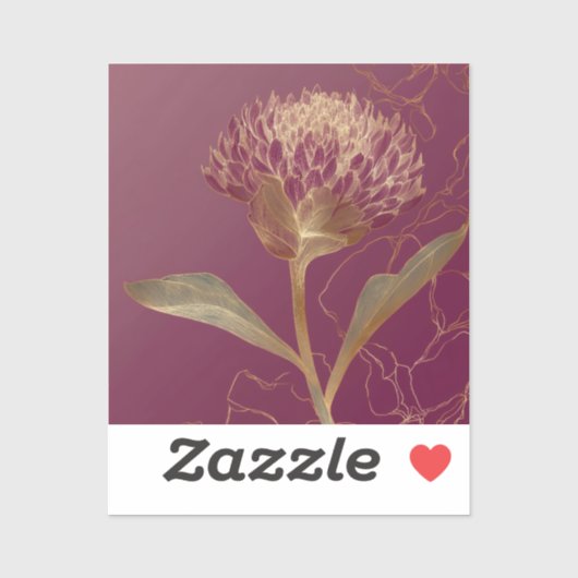 Sticker Fleur de Protéa dorée Bourgogne Dessin botanique (Feuille)