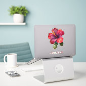 Sticker Fleur d'Hibiscus rouge tropical (Ordinateur portable sur le bureau)