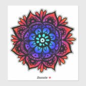 Sticker Fleur Mandala colorée rouge bleu noir (Feuille)