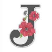 Sticker Fleur, monogramme J, lettre J, fleurs, monogra (Devant)