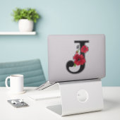 Sticker Fleur, monogramme J, lettre J, fleurs, monogra (Ordinateur portable sur le bureau)